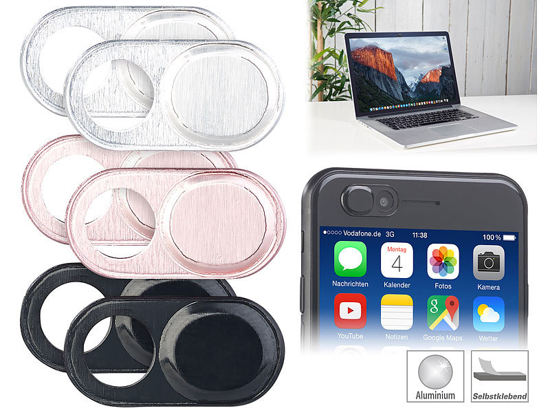 Somikon 6er-Set Webcam-Aluminium-Abdeckung für Laptops & Co., selbstklebend