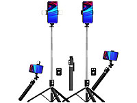 Somikon Dreibein-Kamerastativ, Selfie-Stick-Stativ mit Blitzlicht