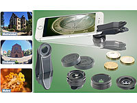 ; Smartphone-Vorsatz-Linsen-Sets mit Weitwinkeln, Makros, Fischaugen & LED-Ringen 