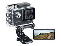 Somikon Einsteiger-4K-Action-Cam, Full HD bei 60 fps, mit Unterwassergehäuse; WLAN-Video-Türklingeln mit Bewegungsmelder und App-Kontrolle, UHD-Action-Cams mit GPS und WLAN, wasserdicht 