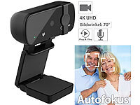 Somikon 4K-USB-Webcam mit Linsenabdeckung, Mikrofon und Autofokus; Webcams 