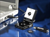 Somikon 3in1 Mini-Webcam 800x600 mit Cardreader & USB-Hub; 4K-Webcams 