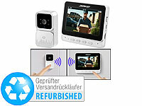 Somikon Sprach-Türklingel, Türklingel-Gegensprechanlage; Video-Türsprechanlagen, WLAN-Video-Türklingeln mit App-Kontrolle und Nachtsicht Video-Türsprechanlagen, WLAN-Video-Türklingeln mit App-Kontrolle und Nachtsicht