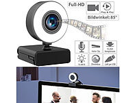 Somikon Full-HD-USB-Webcam mit LED-Ringlicht, Autofokus, Dual-Mikrofon, H.264; Webcams Webcams Webcams Webcams 